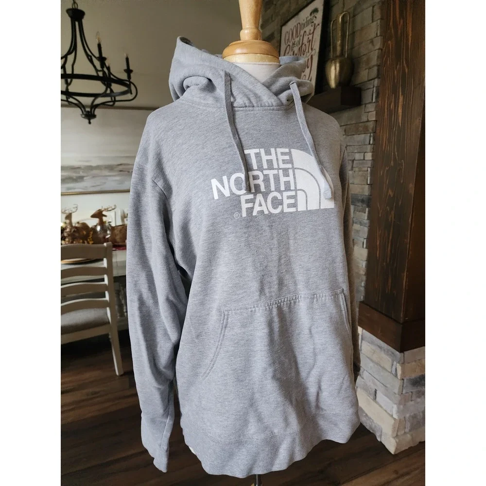 The North Face Mens Gray Hoodie Pullover Logo Spellout‎ Size L